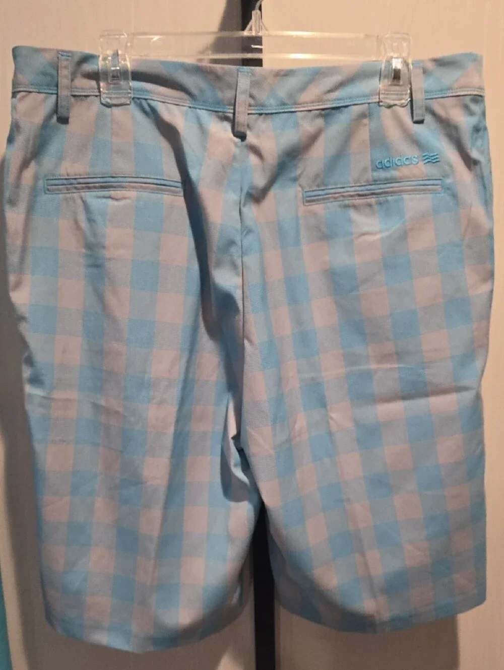 (J44) adidas Light Blue Plaid Flat Front Men's Shorts